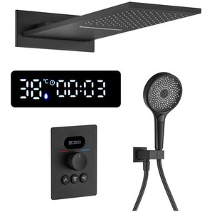 Esip - Duschsystem mit Thermostat, Unterputz Duscharmatur Set led Digitalanzeige Regendusche Unterputz Schwarz Duschset Duschsäuleset Wandmontiert