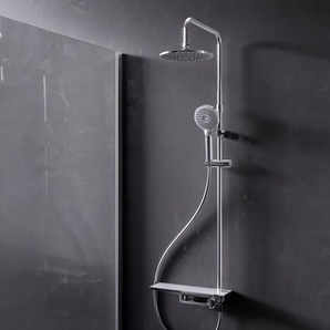 Duschsystem ohne Armatur Regendusche Duschset ohne Thermostat mit Kopfbrause Handbrause Umsteller eckig Duschsäule für Badezimmer chrom F079H700