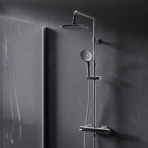 Am.pm - Duschsystem Regendusche mit Thermostat 38℃ Edelstahl Duscharmatur Set, Duschsäule Regendusche, inkl. verstellbar Duschstange und Handbrause
