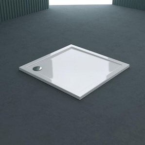Doporro - Duschtasse Duschwanne Faro1W 90x90x4 flach inkl. Ablaufgarnitur aus Acryl in Weiß Quadratisch DIN-Anschlüsse für bodenebene Montage - Weiß