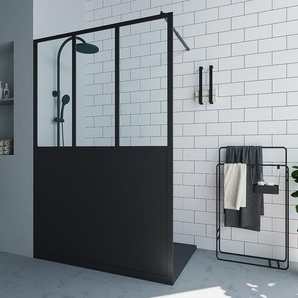 Duschtrennwand Seitenwand italienische Dusche - Schwarz matt - Industrial Style - 140 x 200 cm - URBANIK