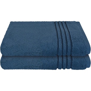 Duschtuch SCHIESSER Schiesser Frottier-Set Milano, 2x Duschtuch Handtücher Gr. B/L: 70 cm x 140 cm (2 St.), blau (marine) Badetücher mit Webbordüre