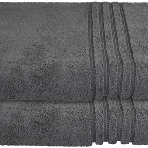 Duschtuch SCHIESSER Schiesser Frottier-Set Milano, 2x Duschtuch Handtücher Gr. B/L: 70 cm x 140 cm (2 St.), grau (anthrazit) Badetücher mit Webbordüre