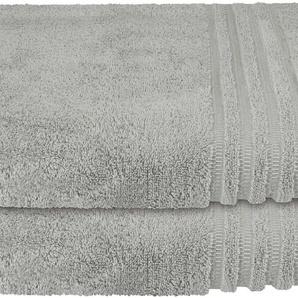Duschtuch SCHIESSER Schiesser Frottier-Set Milano, 2x Duschtuch Handtücher Gr. B/L: 70 cm x 140 cm (2 St.), silberfarben Badetücher mit Webbordüre