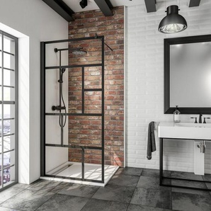 Duschwand Alexa Style 2.0 Black Style Walk In mit Dekor von Schulte 6 mm Sicherheitsglas (esg) Atelier 1, Profilfarbe: Schwarz, 100 x 200 cm