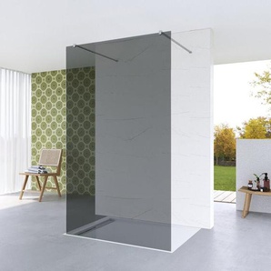 Duschwand Freistehend Dusche Duschabtrennung Walk in Nano Rauchglas Duschwand, 8mm ESG Sicherheitsglas, 97,4 x 200 cm, mit Eckiger Haltestange (ohne