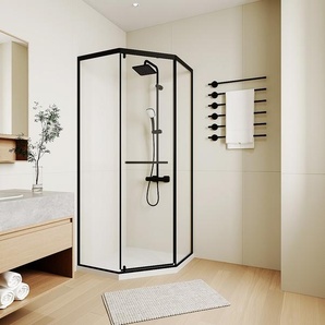 Duschwand fünfeckig mit Duschtasse - 90 x 90 x 195 cm - Schwarz matt - CRISTELIO