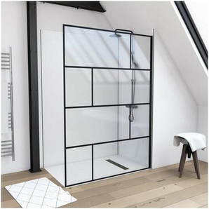 Duschwand, schwarz 140 x 195 cm - Begehbare Dusche - Walk-In - Duschabtrennung - Siebdruck - Marwell