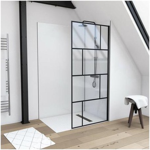 Marwell - Duschwand, schwarz 90 x 195 cm - Begehbare Dusche - Walk-In - Duschabtrennung - Siebdruck