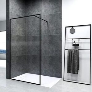 Emke - Duschwand Walk In Dusche Duschtrennwand für Badewanne mit 8mm Nano-Beschichtung esg Klares Sicherheitsglas mit Schwarzer Rahmen, 120cm
