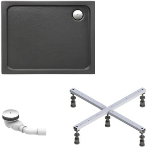 Duschwanne Adria 100x90 cm - Komplett Set mit Fußgestell und Ablaufgarnitur - Hochwertiges Sanitäracryl in Anthrazit - Schulte