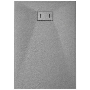 Duschwanne aus SMC-Glasfaser mit Steinoptik, Höhe von 2,6 cm und inkludierter Ablauf 90x120 grau