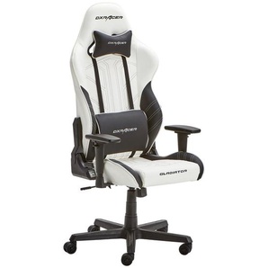 Dxracer Gamingstuhl Gladiator 8000, Schwarz, Weiß, Kunststoff, Textil, Drehkreuz, 70x126x70 cm, Wippmechanik mit Härtegradeinstellung, Sitzfläche 360° drehbar, inklusive Armlehnen, Nackenkissen abnehmbar, Lendenkissen abnehmbar, Kinder & Jugendmöbel,