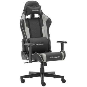 Dxracer Gamingstuhl, Grau, Schwarz, Kunststoff, Textil, Drehkreuz, 67x126x67 cm, Wippmechanik mit Härtegradeinstellung, Sitzfläche 360° drehbar,
