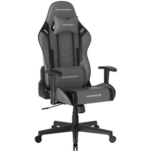 Dxracer Gamingstuhl, Grau, Schwarz, Kunststoff, Textil, Drehkreuz, 67x126x67 cm, Wippmechanik mit Härtegradeinstellung, Sitzfläche 360° drehbar,