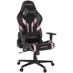 Dxracer Gamingstuhl Prince P88, Schwarz, Pink, Metall, Textil, Füllung: Schaumstoff, Drehkreuz, 70x121-131x70 cm, Wippmechanik mit Härtegradeinstellung, Sitzfläche 360° drehbar, inklusive Armlehnen, Nackenkissen abnehmbar, Lendenkissen abnehmbar, Kinder &