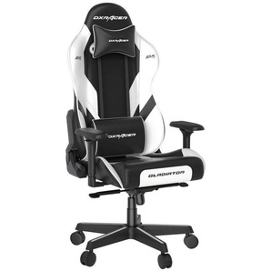 Dxracer Gamingstuhl Gladiator Gb001, Schwarz, Weiß, Metall, Textil, Drehkreuz, 70x133x70 cm, Typenauswahl, Wippmechanik mit Härtegradeinstellung, Sitzfläche 360° drehbar, Nackenkissen abnehmbar, Lendenkissen abnehmbar, Kinder & Jugendmöbel, Jugendmöbel,