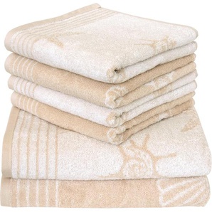 Dyckhoff Handtuch Set Seashell, Walkfrottee (Set, 6-St), mit Muschelmuster, 4 Handtücher (50x100cm), 2 Duschtücher (70x140cm)