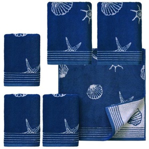 Dyckhoff Handtuch Set Seashell, Walkfrottee (Set, 6-St), mit Muschelmuster, 4 Handtücher (50x100cm), 2 Duschtücher (70x140cm)