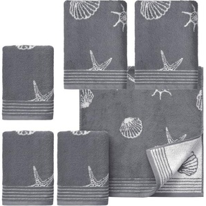 Dyckhoff Handtuch Set Seashell, Walkfrottee (Set, 6-St), mit Muschelmuster, 4 Handtücher (50x100cm), 2 Duschtücher (70x140cm)