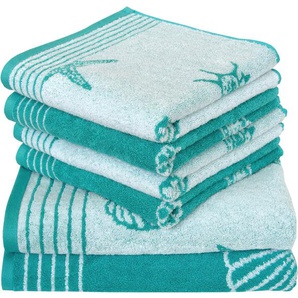 Dyckhoff Handtuch Set Seashell, Walkfrottee (Set, 6-St), mit Muschelmuster, 4 Handtücher (50x100cm), 2 Duschtücher (70x140cm)