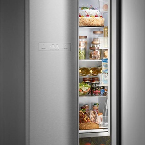 E (A bis G) HANSEATIC Side-by-Side Kühlschränke NoFrost, Frischeschublade, Urlaubsschaltung silberfarben (edelstahl optik) Kühl-Gefrierkombinationen