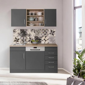 Pantryküche KOCHSTATION KS-Mali, grau (front: grafit, korpus: grau, arbeitsplatte: eiche sonoma), B:150cm H:200cm T:60cm, Komplettküchen-Sets, Küchenzeile, Breite 150 cm, mit E-Geräten, Topseller
