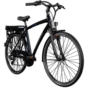 E-Bike Alu-City Herren Adore 28, Schwarz, Metall, male, Display mit Led, Beleuchtung vorne und hinten, Antirutschpedale, Rücklicht, Seitenständer, Freizeit, Sport & Fitness, Fahrräder
