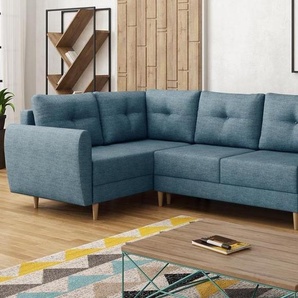 EasyFurniture Easy4You Blau Ecksofa Manstad in L-Form 234x90x160 cm mit Schlaffunktion und Bettzeugbehälter - Schlafsofa mit Bettkasten und Holzfüße - Eckcouch Links mit Stauraum - Stoff: Lux 33