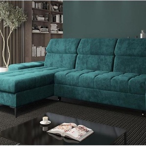 EasyFurniture Easy4You Ecksofa Como Türkis L-Form – 283x101x175 cm - Schlafsofa mit Bettkasten und Schlaffunktion - Eckcouch mit Stauraum und Metallfüße, Verstellbare Kopfstützen – Stoff Monolith 72