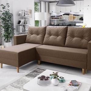 EasyFurniture Easy4You Ecksofa Ivar Beige L-Form – 230x93x145 cm - Schlafsofa mit Bettkasten und Schlaffunktion - Eckcouch mit Stauraum und Holzfüße, Kissen – Stoff Lux 02