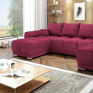 EasyFurniture Velvet Ecksofa in U-Form – Kastanienbraun M59 Sofa – Couch mit Stauraum und Kissen - Ausziehbares Schlafsofa – Sofa mit Schlaffunktion - Schlafsofa mit Bettkasten – Gästebett – 365 x 189 cm