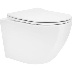 Ecd Germany - Spülrandloses Hänge wc kurz 49cm Weiß glänzend, Toilette aus Keramik mit Antibakterieller Oberfläche, Abnehmbarer wc Sitz aus Duroplast