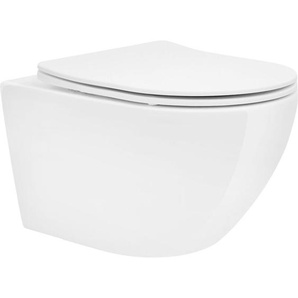 ECD Germany Spülrandloses Hänge WC lang 52 cm Weiß glänzend mit Nano Beschichtung, Wand-WC, Toilette mit abnehmbaren WC-Sitz aus Duroplast Softclose