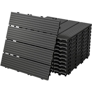 Ecd Germany - wpc Terrassenfliesen 30x30 cm/11 Stück=1m², Anthrazit, geriffelt, Holzoptik, Bodenbelag mit Klicksystem und Drainage, Terrassendielen