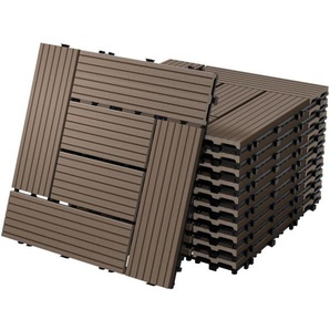 Ecd Germany - wpc Terrassenfliesen 30x30 cm/22 Stück=2m², Dunkelbraun Mosaik, Holzoptik, Bodenbelag mit Klicksystem und Drainage, Terrassendielen