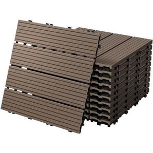 Ecd Germany - wpc Terrassenfliesen 30x30 cm/33 Stück=3m² Dunkelbraun geriffelt, Holzoptik, Bodenbelag mit Klicksystem und Drainage, Terrassendielen