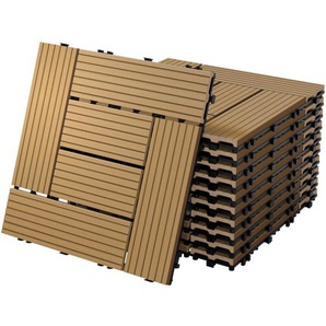 ECD Germany WPC Terrassenfliesen 30x30 cm/55 Stück=5m², Teak, Mosaik, Holzoptik, Bodenbelag mit Klicksystem und Drainage, Terrassendielen