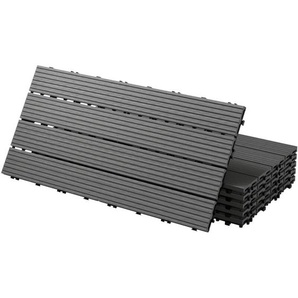 Ecd Germany - wpc Terrassenfliesen 60x30 cm/24 Stück=4m², Anthrazit, geriffelt, Holzoptik, Bodenbelag mit Klicksystem und Drainage, Terrassendielen
