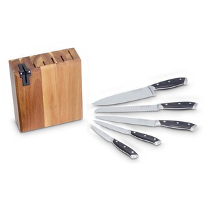 Echtwerk Küchenmesser-Set aus Akazienholz mit rutschhemmenden Gummifüßen, Inkl. Messerschärfer, Klingenstahl, 6tlg.