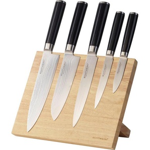 ECHTWERK Magnet-Messerblock (6tlg), incl. Damaszener Messer-Set, ergonomischer Holzgriff aus Pakka-Holz