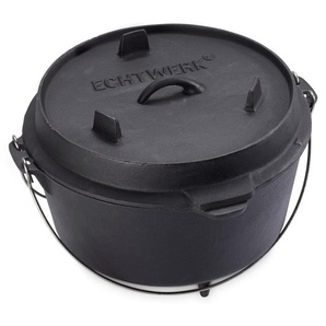 ECHTWERK Schmortopf Dutch Oven, Gusseisen (1-tlg), Feuertopf, Gusseisen BBQ Kochtopf, bereits eingebrannt, 7,6 Liter