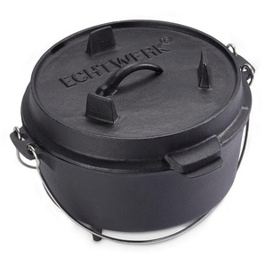 ECHTWERK Schmortopf Dutch Oven, Gusseisen (1-tlg), Feuertopf, Gusseisen BBQ Kochtopf, bereits eingebrannt, 4,9 Liter