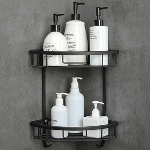 Ulisem - Eck-Duschregal ohne Bohren, selbstklebend, ideal für Badezimmer-Accessoires, mit 2 Ablageebenen in Schwarz.