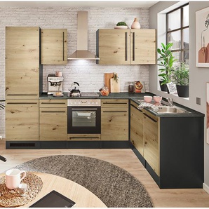 Eck-Küchenzeile 280cm Braun/Eiche Artisan Dekor ohne Elektrogeräte