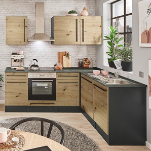 Eck-Küchenzeile 220cm Braun/Eiche Artisan Dekor ohne Elektrogeräte