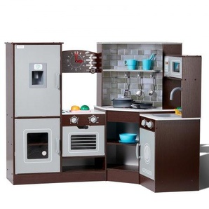 Eck-Spielküche aus Holz, Spielzeugset mit Lichtern und Geräuschen, Kleinkinderküche mit Eismaschine, Ofen, Spüle, Uhr, Mikrowellen, Kühlschrank und Zubehör, für Kleinkinder, Vorschulkinder, braun ZTCFWJTZZJSMU245GV9