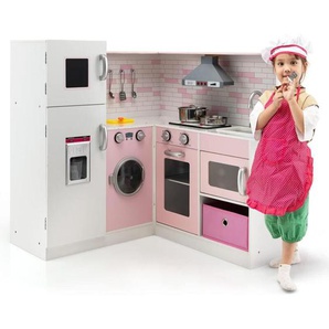 Eck Spielküche mit Sound und Licht, Kinderküche aus Holz, inkl. Schürze und Spielzubehör, für Kinder ab 3 Jahren - Costway