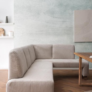 Eckbank EXXPO - SOFA FASHION Intenso, viele Bezugsstoffe Cord, Leder, Struktur 244/157 cm (B/T), beige, B:244cm H:91cm T:157cm, NaturLeder, Strukturstoff (Zusammensetzung: Polyester 100%), Luxus-Microfaser (Zusammensetzung: Aufgeflockte 100% Polyester