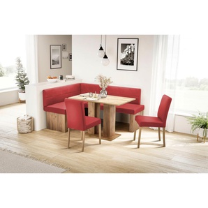 Eckbank MASSIVLINE & MORE Anna 2, rot (rot, holzwerkstoff golden oak), B:130cm H:83cm T:169cm, Spanplatte, Kunstleder, Holzwerkstoff, Sitzbänke, Breite 169 cm